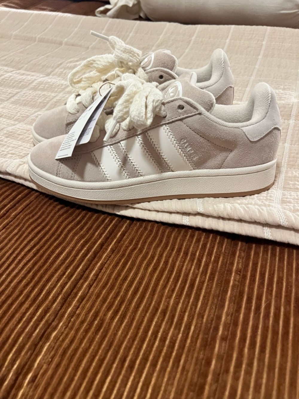 adidas Women's Suede Lace-Up Sneakers in Light Taupe and White